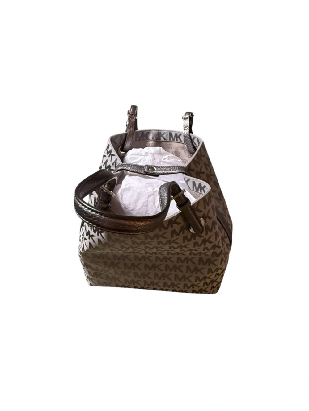 MICHAEL KORS NWT Jet Set Grab Bag Tote MK Logo Jacquard Gray/Ebny/Lug MSRP $248